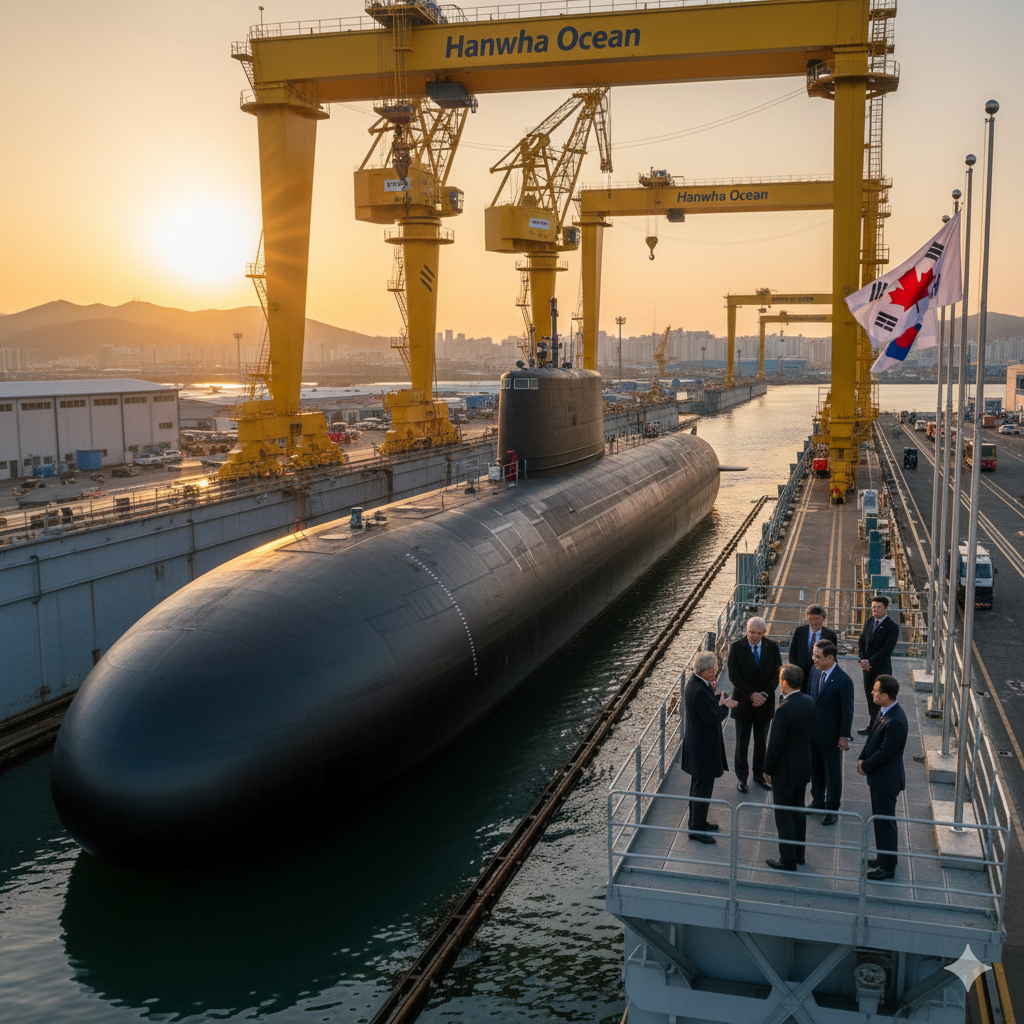 캐나다 국방조달 국무장관 방한 및 한화오션 잠수함 건조 역량 점검 현장 컨셉 이미지